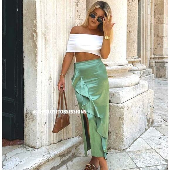 ZARA High-Waisted Midi Skirt NWT - Picture 1 of 16